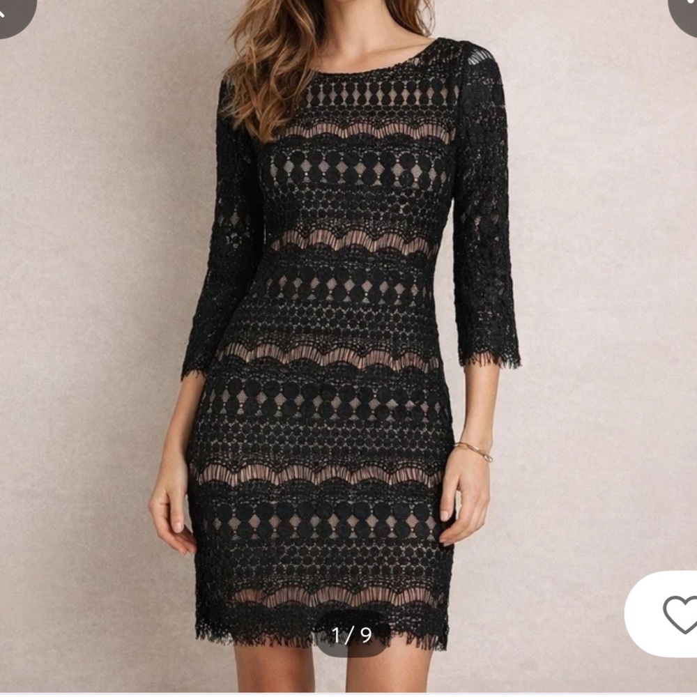 Catherine Malandrino Black Lace sheath cocktail dress 3/4 Sleeve 8 NWT